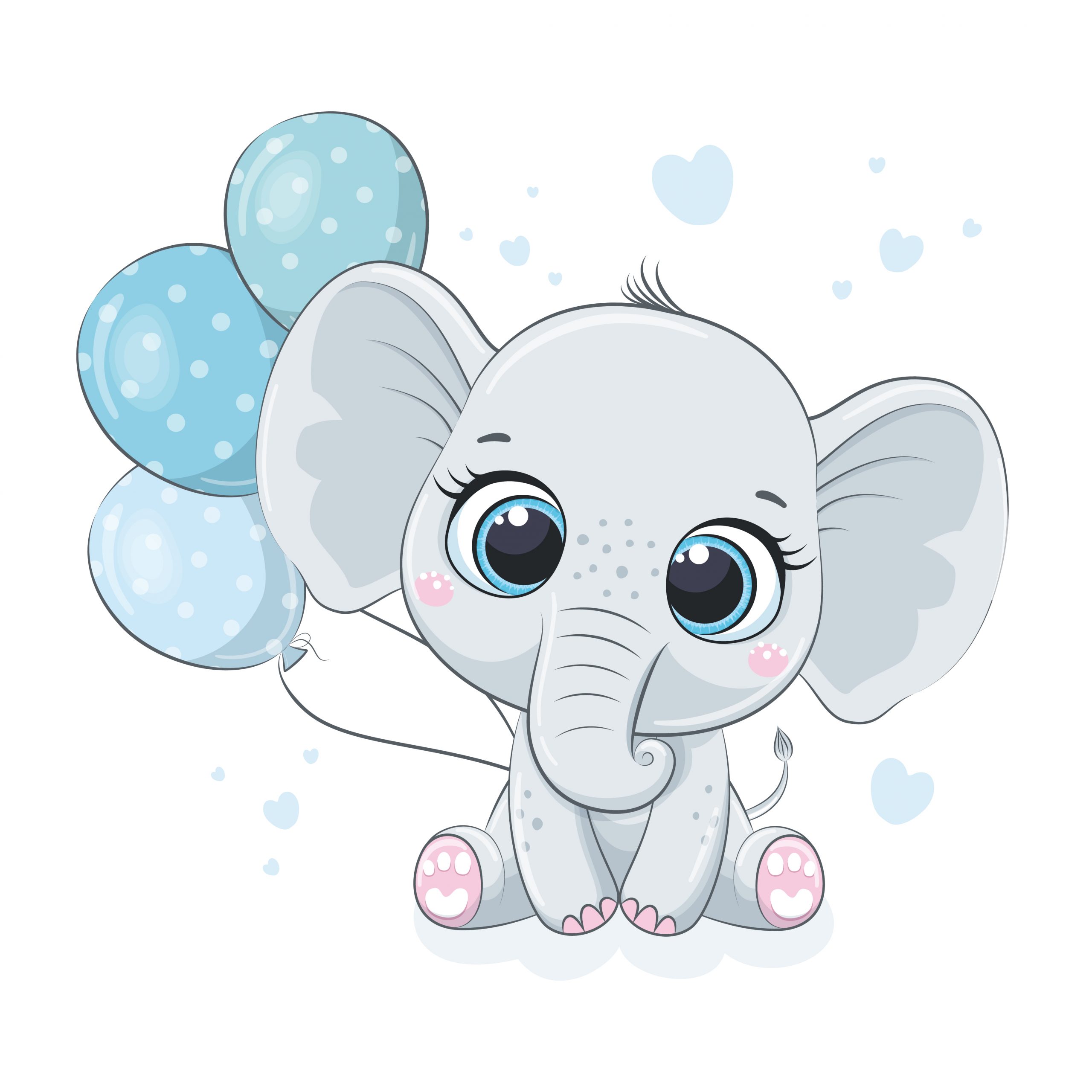 Cute baby elephant with balloons. Vector illustration for baby shower, greeting card, party invitation, fashion clothes t-shirt print.